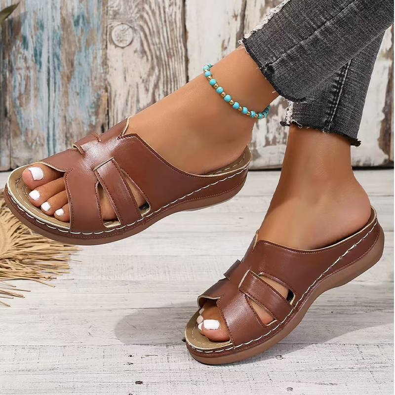 Damskie oddychające sandały z płaską podeszwą ze sztucznej skóry