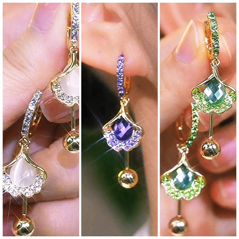 💎Kolczyki z kocim okiem Ginkgo Biloba