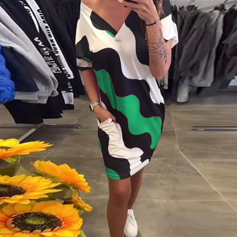 Damska sukienka z krótkim rękawem V-Neck