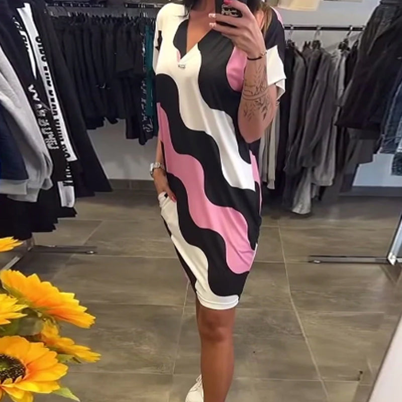 Damska sukienka z krótkim rękawem V-Neck