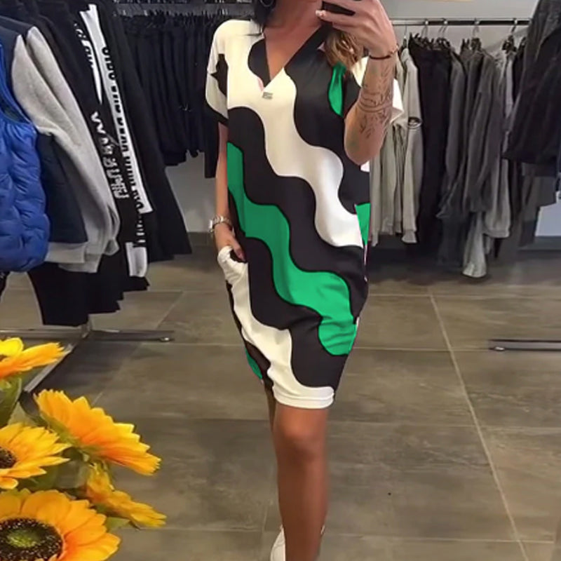 Damska sukienka z krótkim rękawem V-Neck