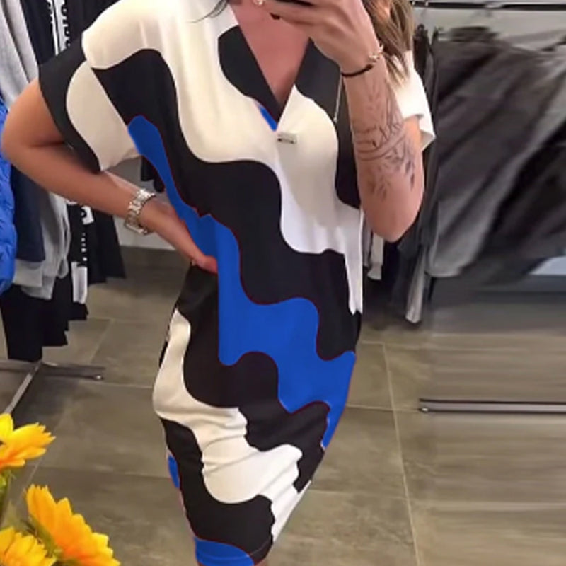 Damska sukienka z krótkim rękawem V-Neck