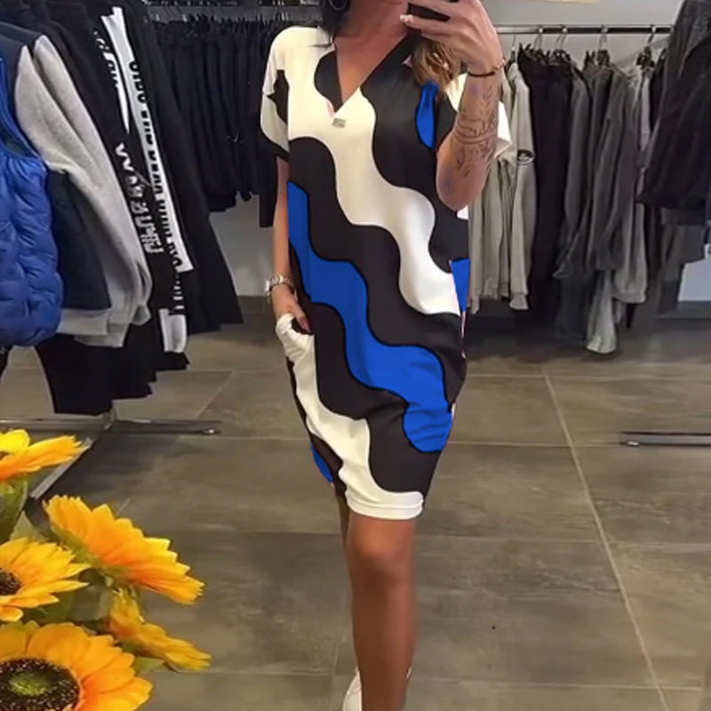 Damska sukienka z krótkim rękawem V-Neck