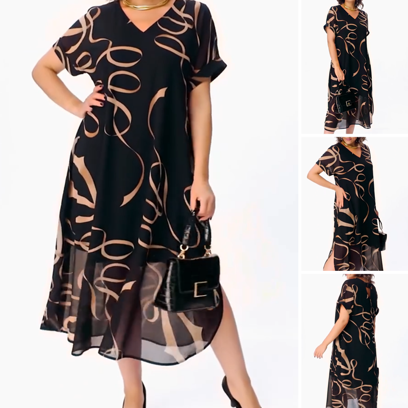 🔥👗2025 Nowa zwiewna sukienka midi z dekoltem V