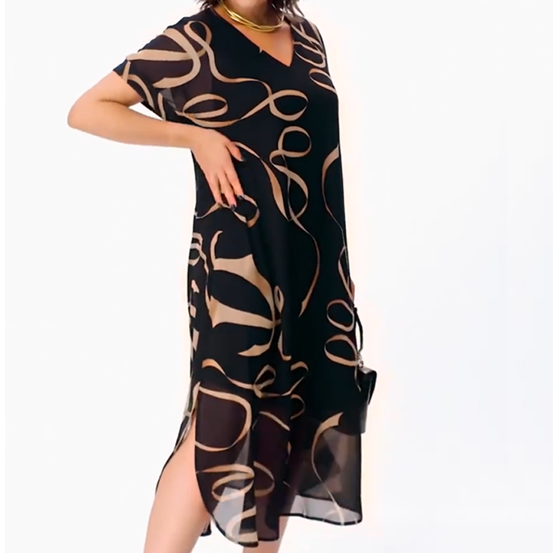 🔥👗2025 Nowa zwiewna sukienka midi z dekoltem V