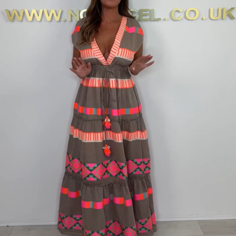 🔥👗Luźna sukienka bez rękawów w paski z dekoltem w serek w stylu vintage