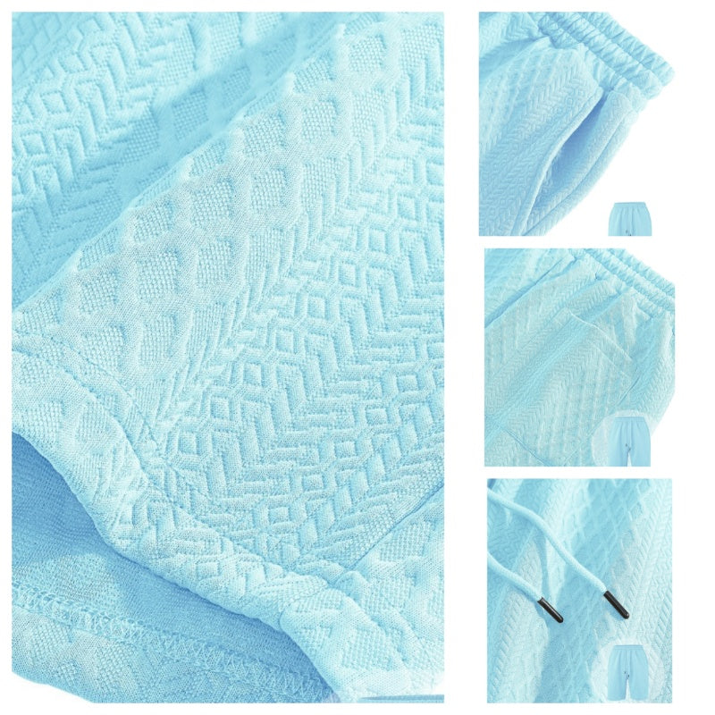 Dwuczęściowy zestaw męski: koszulka z krótkim rękawem i spodenki ze sznurkiem do ściągania