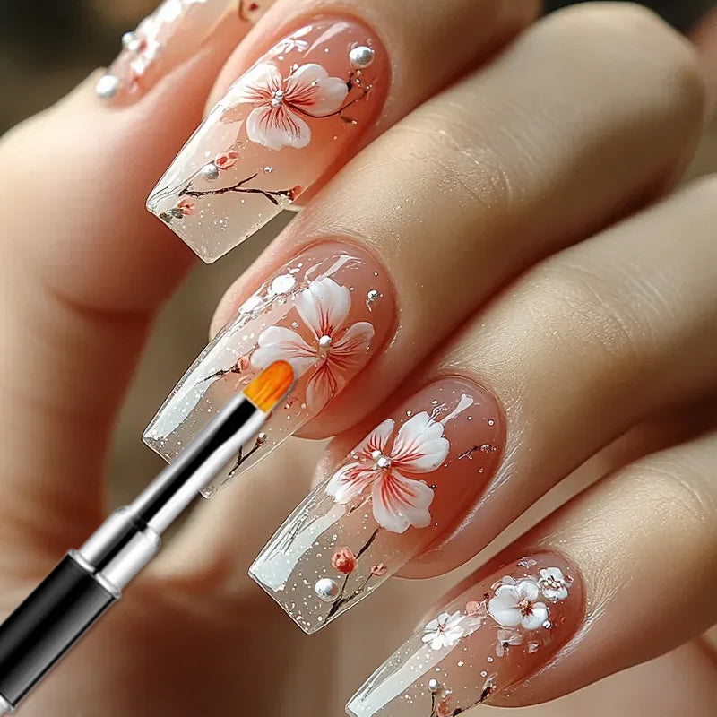 Dwustronny pędzel do zdobienia paznokci ze szpatułką💅