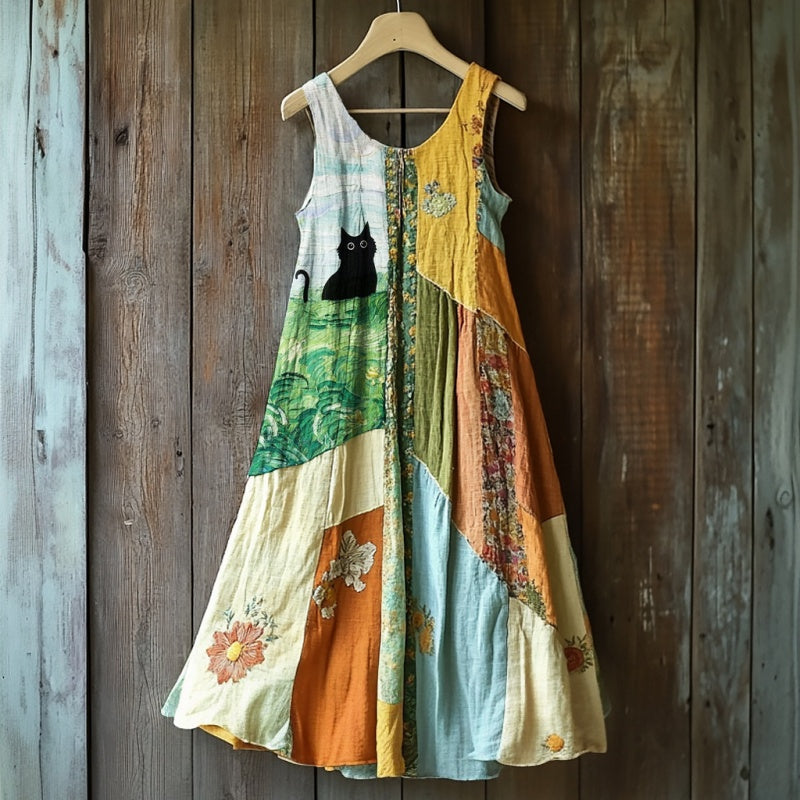 Damska sukienka bez rękawów w kwiaty w stylu vintage