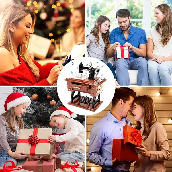 Drewniana pozytywka do mini maszyny do szycia