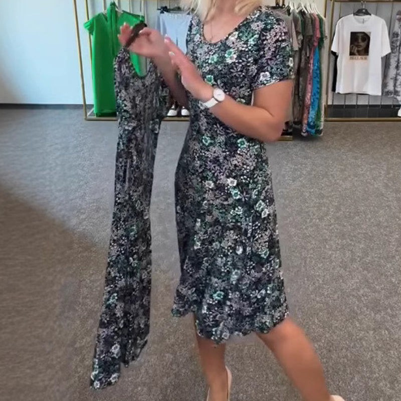 Damska sukienka z nadrukiem kwiatowym z dekoltem w szpic