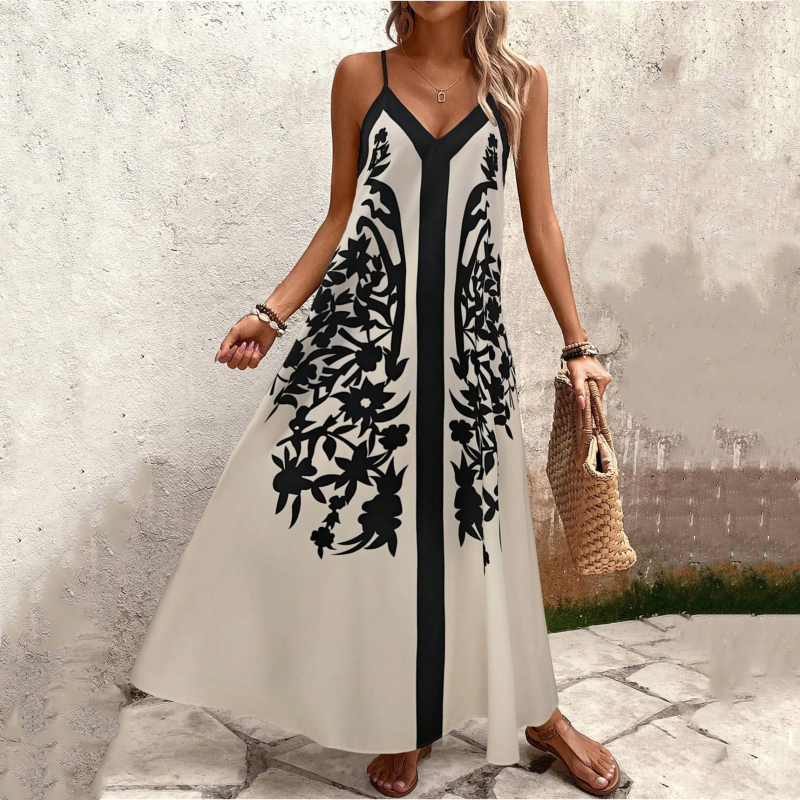 Długa, zwiewna sukienka maxi na cienkich ramiączkach