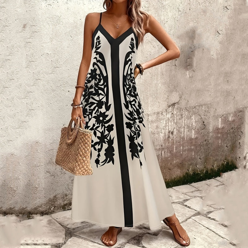 Długa, zwiewna sukienka maxi na cienkich ramiączkach