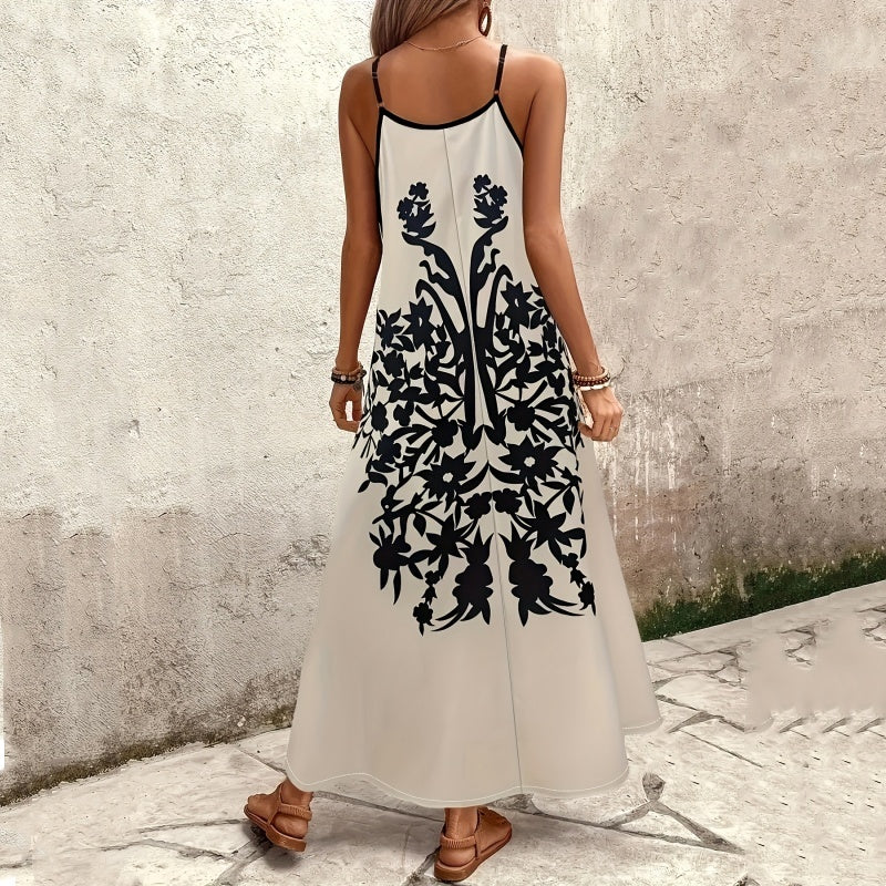 Długa, zwiewna sukienka maxi na cienkich ramiączkach