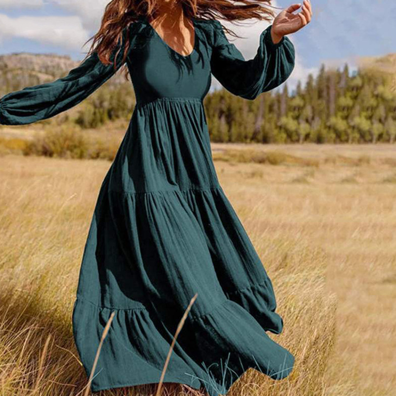 Sukienka damska w jednolitym kolorze z dekoltem w serek