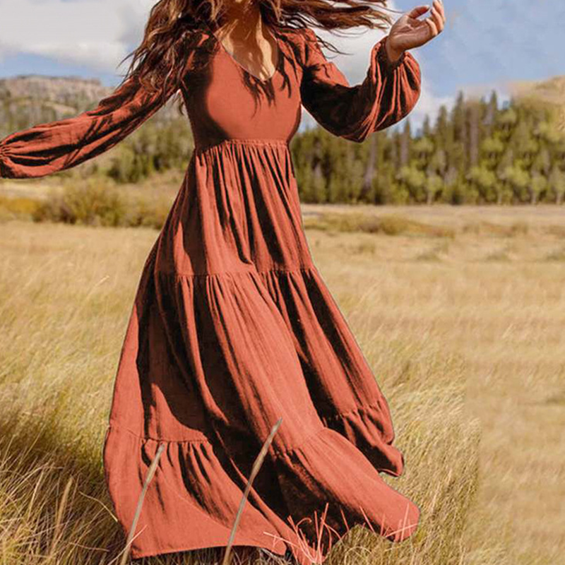 Sukienka damska w jednolitym kolorze z dekoltem w serek